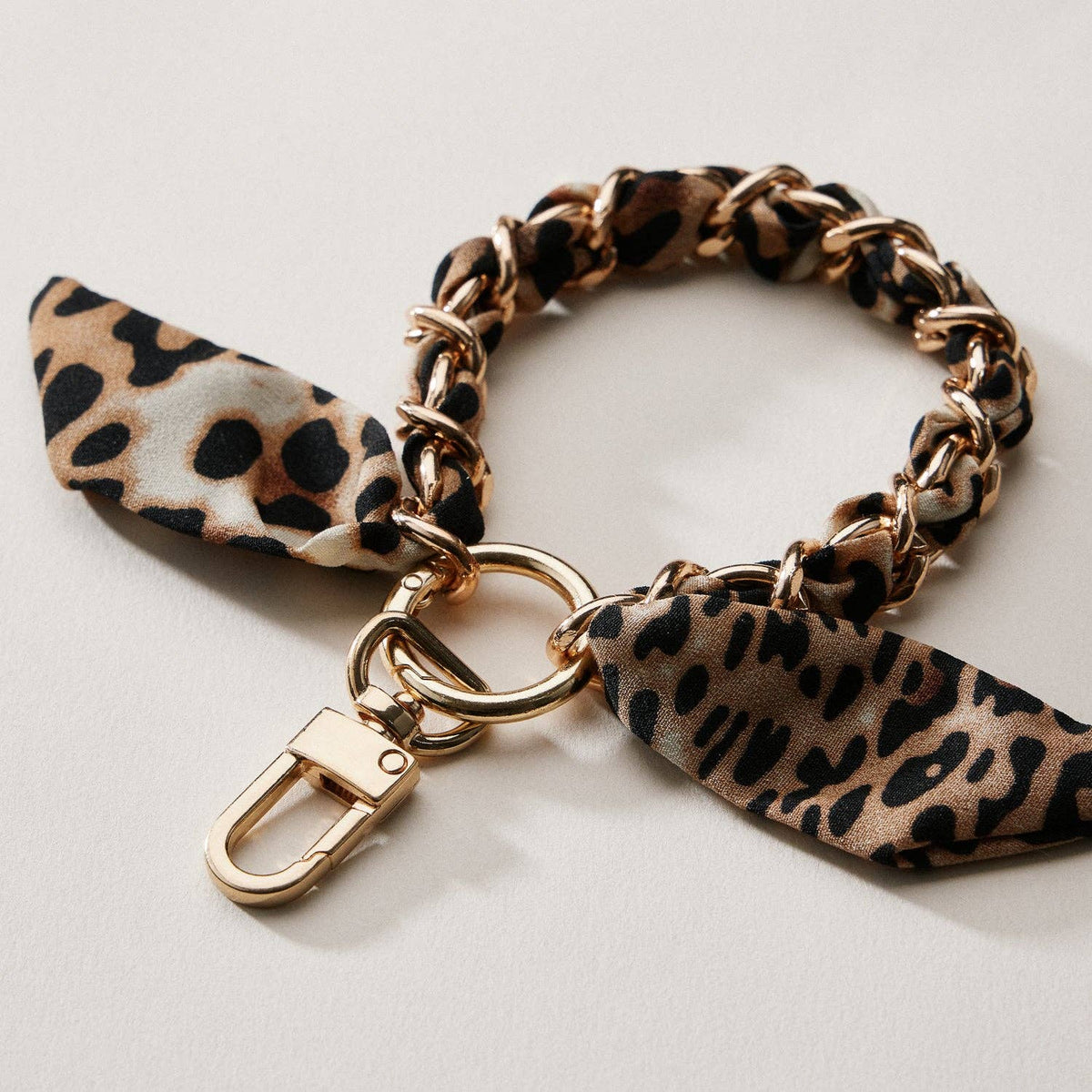 Silk Scarf Chain Wristlet Keychain – Gold Chain Leopard