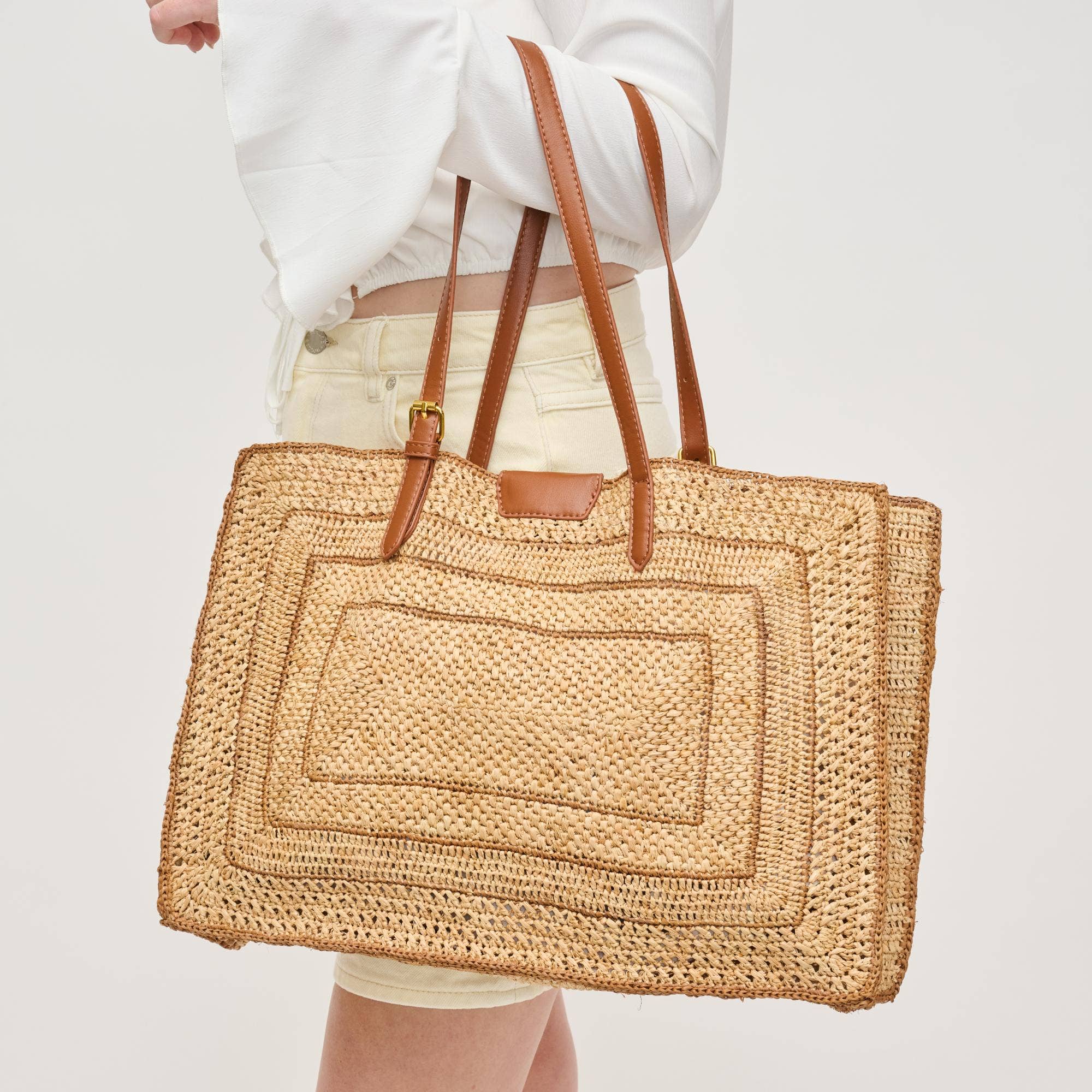 Raffia Tote with gold hardware