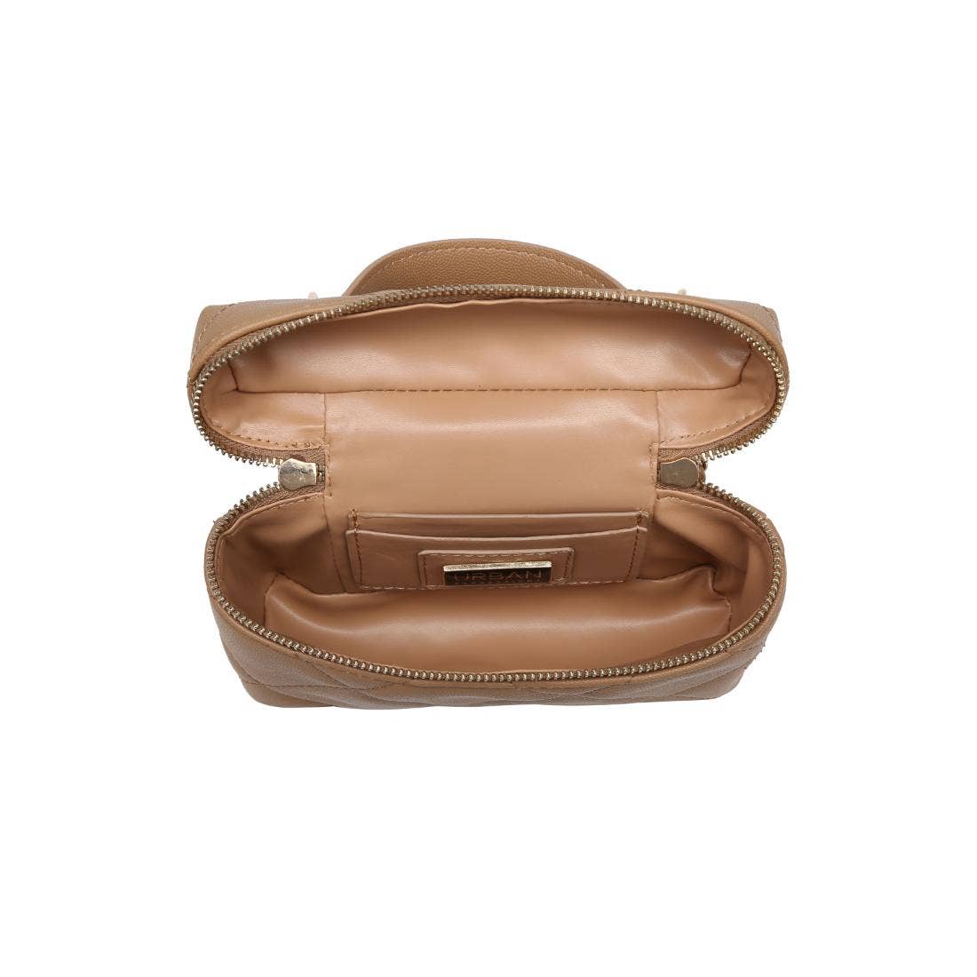 Quilted vanity bag with chain - tan