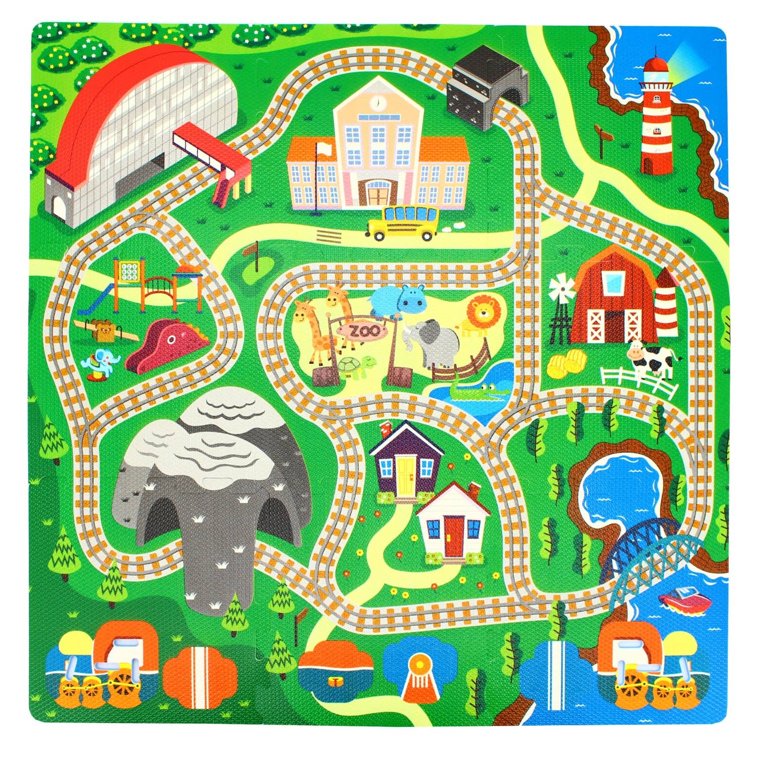 train track play mat with diy train