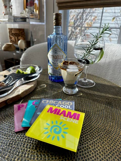 Set of 4 Acrylic Coasters in holder, Miami