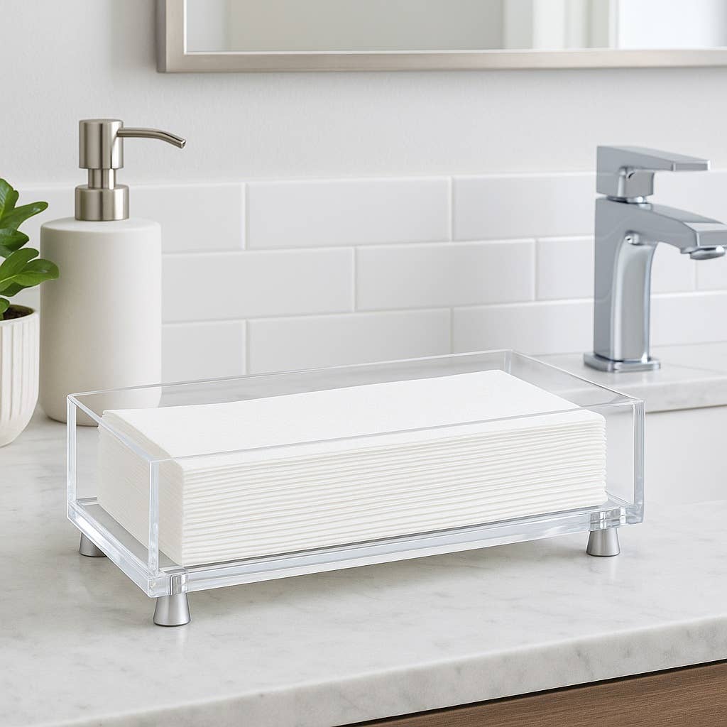 Footed Guest Towel Holder, Silver