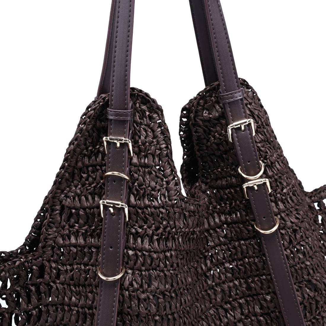 Handwoven Tote with buckle straps - chocolate