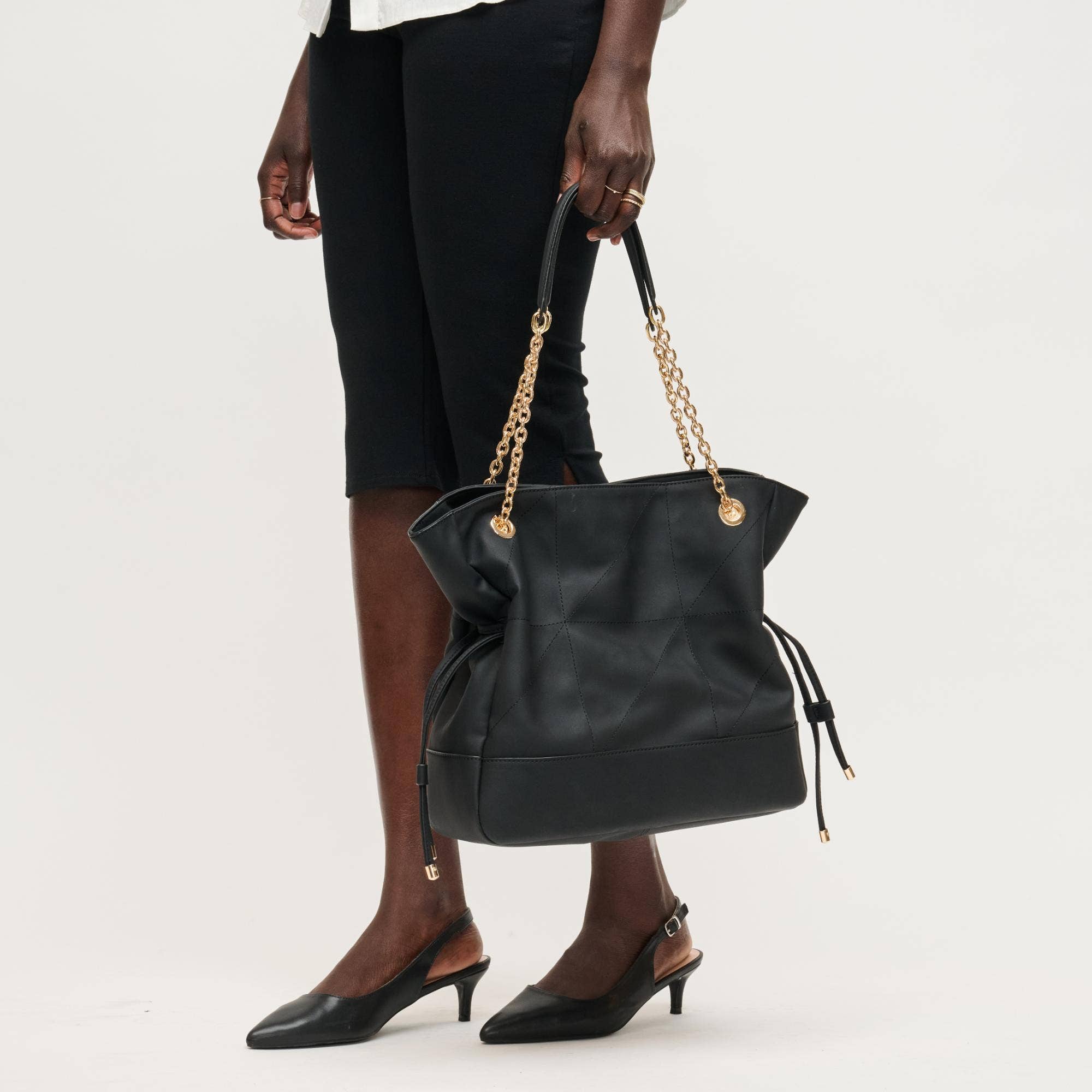 Cinched quilted Tote - black