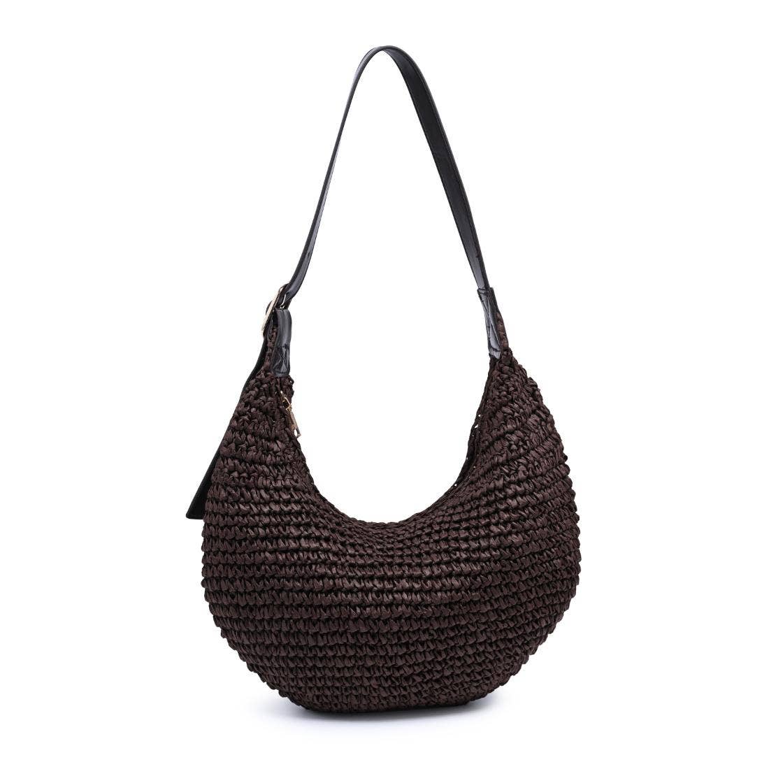 Sac hobo croissant en raphia - chocolat