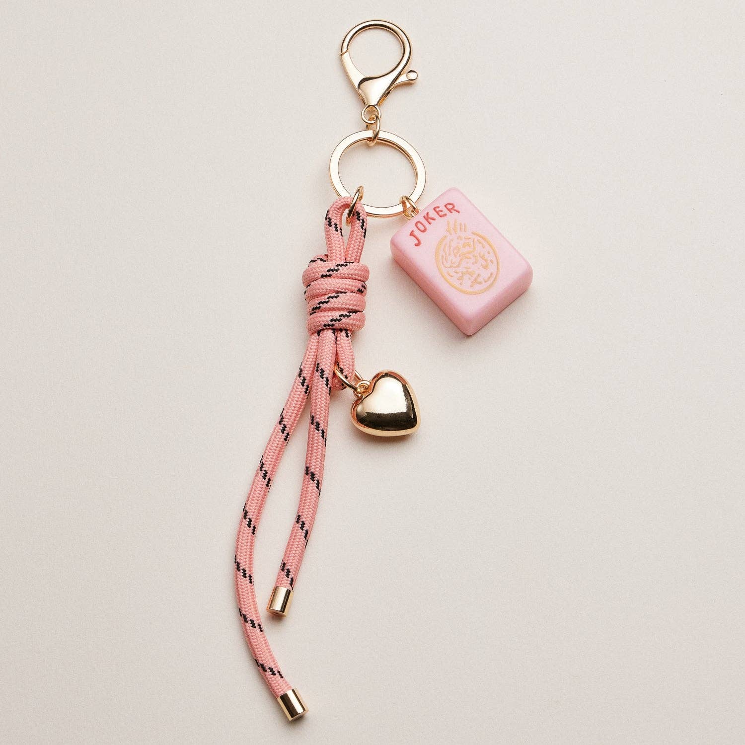 Mahjong Keychain Heart Charm & Rope