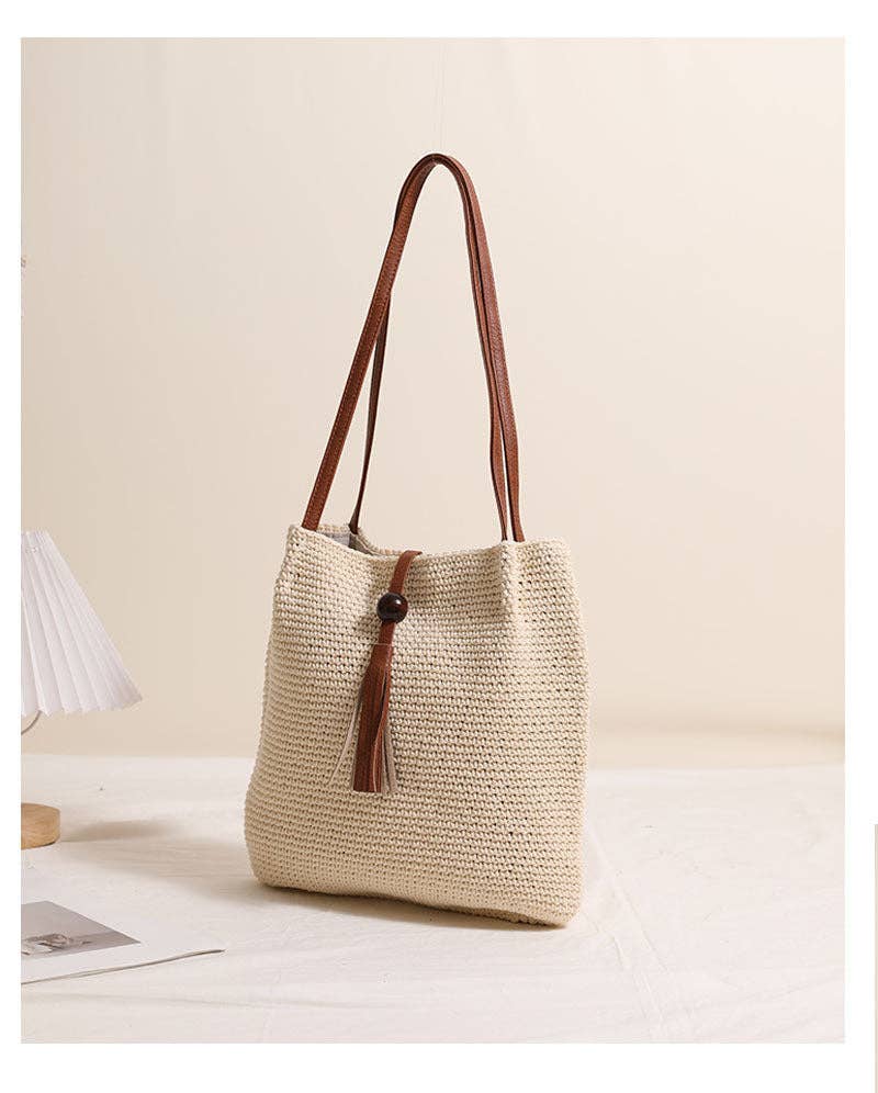 Tassel Woven Knit Shoulder Bag