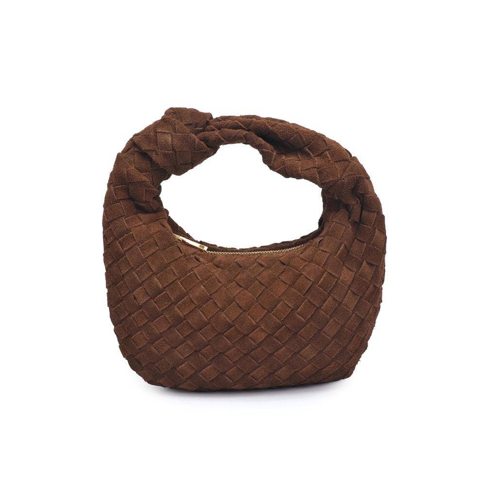 Woven Genuine Suede Leather Clutch - chocolate