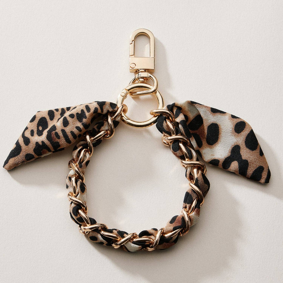 Silk Scarf Chain Wristlet Keychain – Gold Chain Leopard