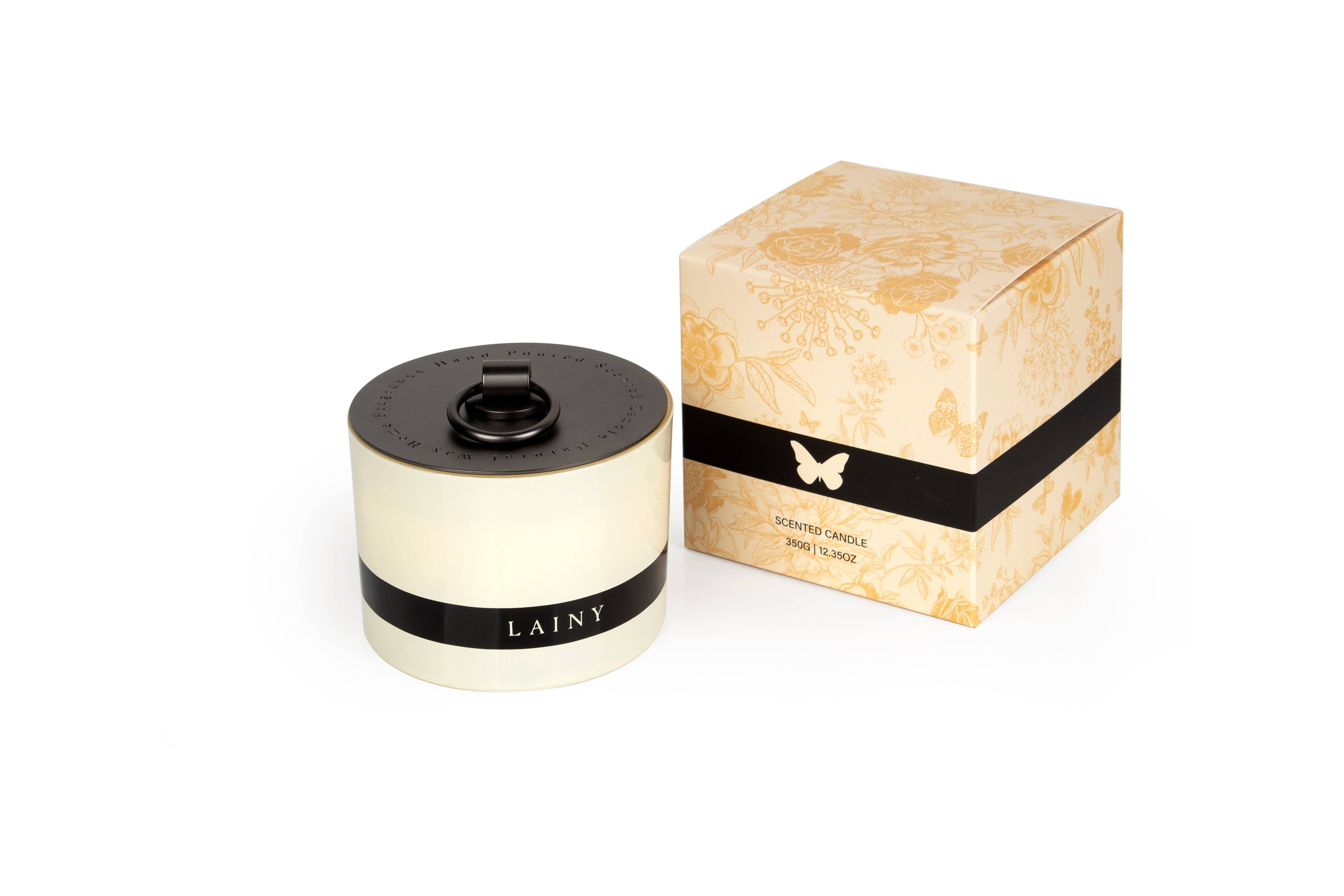 Bougie à 3 mèches parfumée à la vanille et à l'ambre avec couvercle