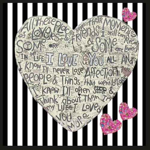 Set of 4 Acrylic Coasters in holder, Stripe Heart