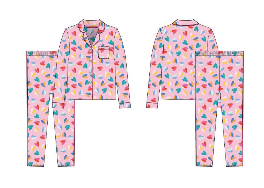 Two Tone Hearts Button Down PJ set