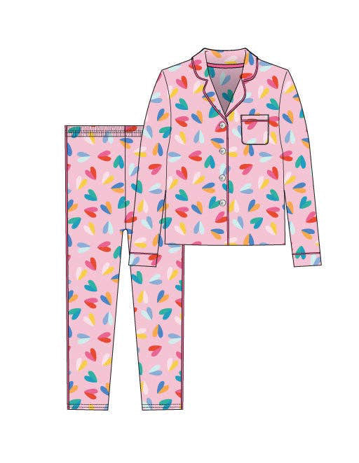 Two Tone Hearts Button Down PJ set
