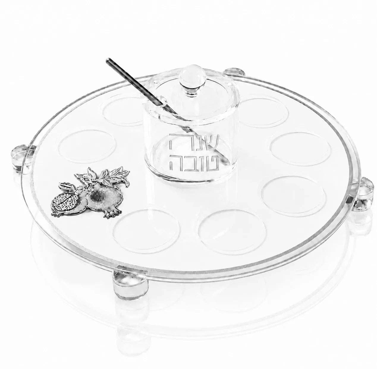 Rosh Hashana Classic Pomegranate Simanim Tray: Silver