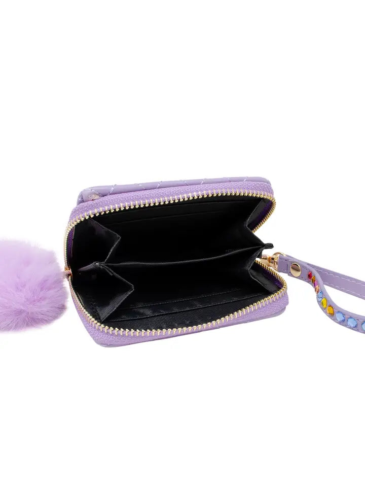 Portefeuille matelassé à lanières en strass