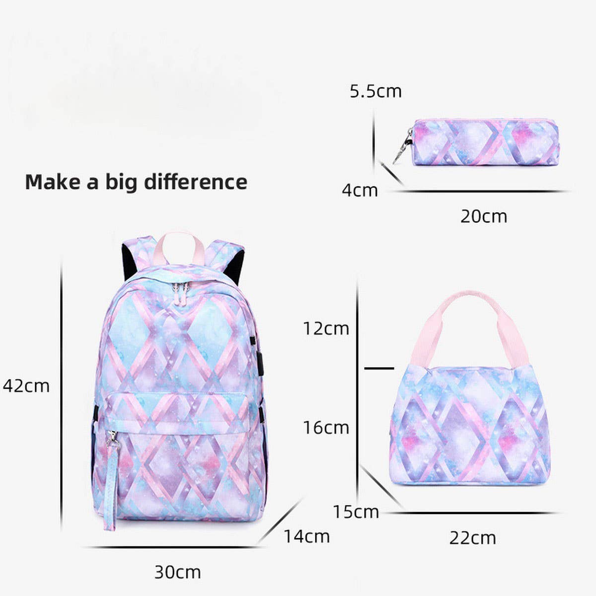Waterproof backpack with usb charging port set of 3