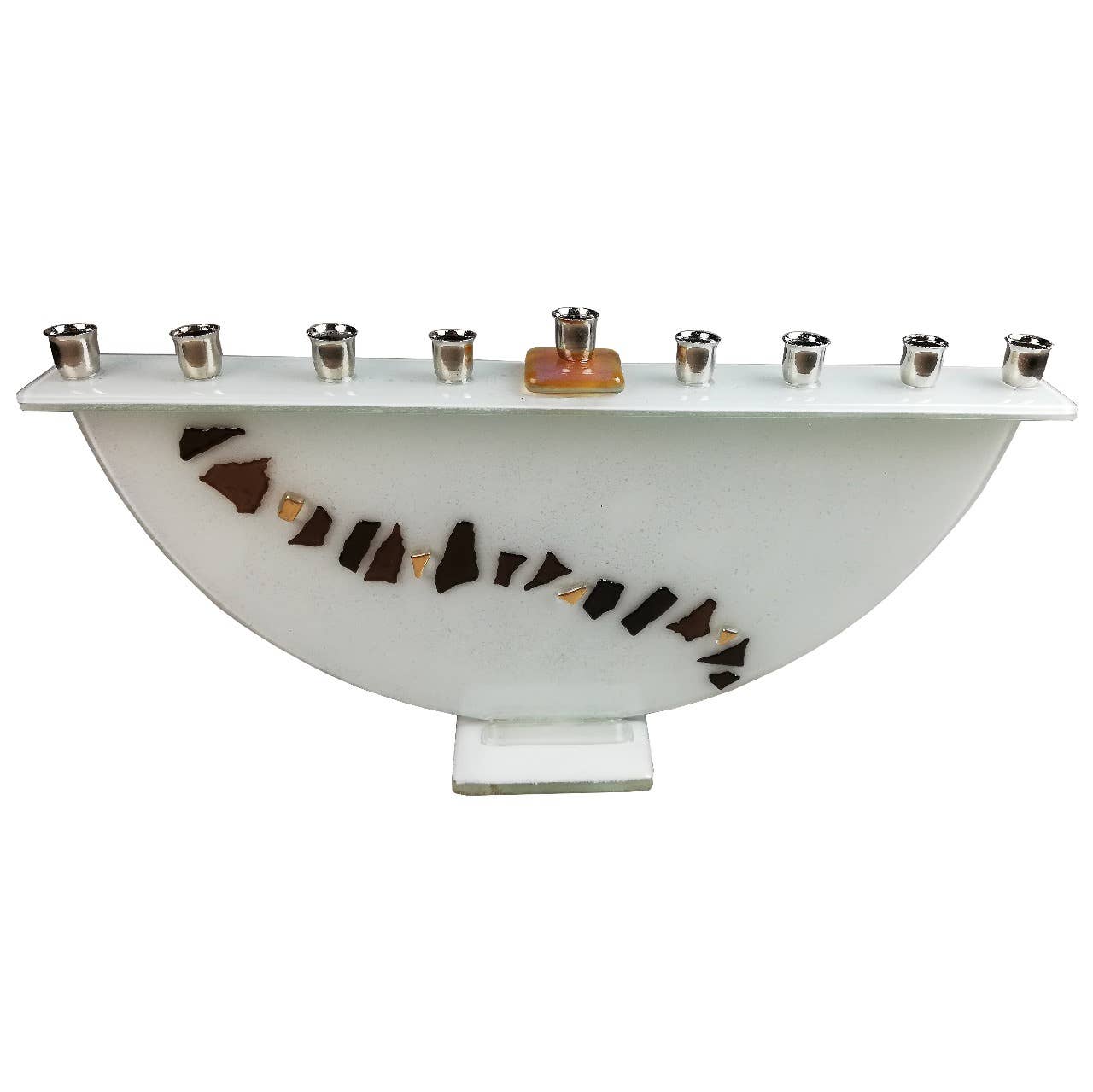 Handmade Fused Glass Menorah - Confetti White
