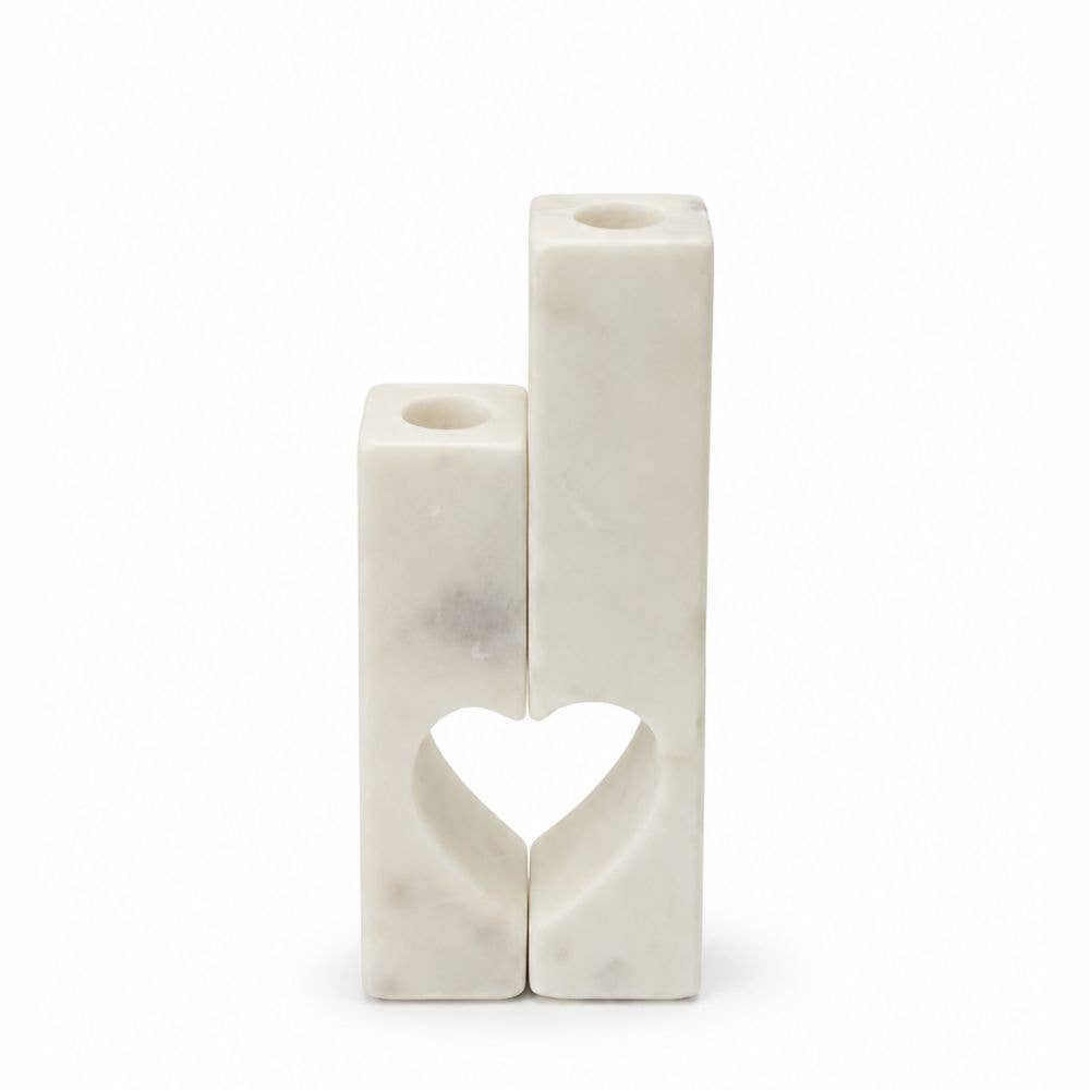 Marble Love Pillar Candleholders - Set of 2