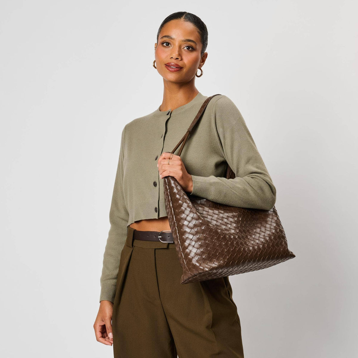 Woven U-shaped Hobo - chocolate