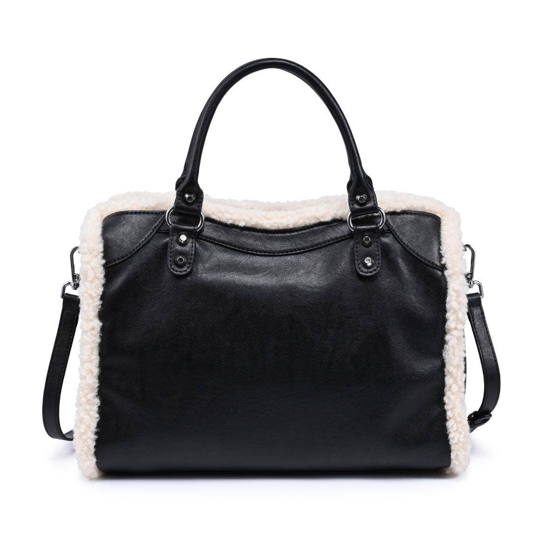 Shearling-trim vegan leather Satchel - chocolate
