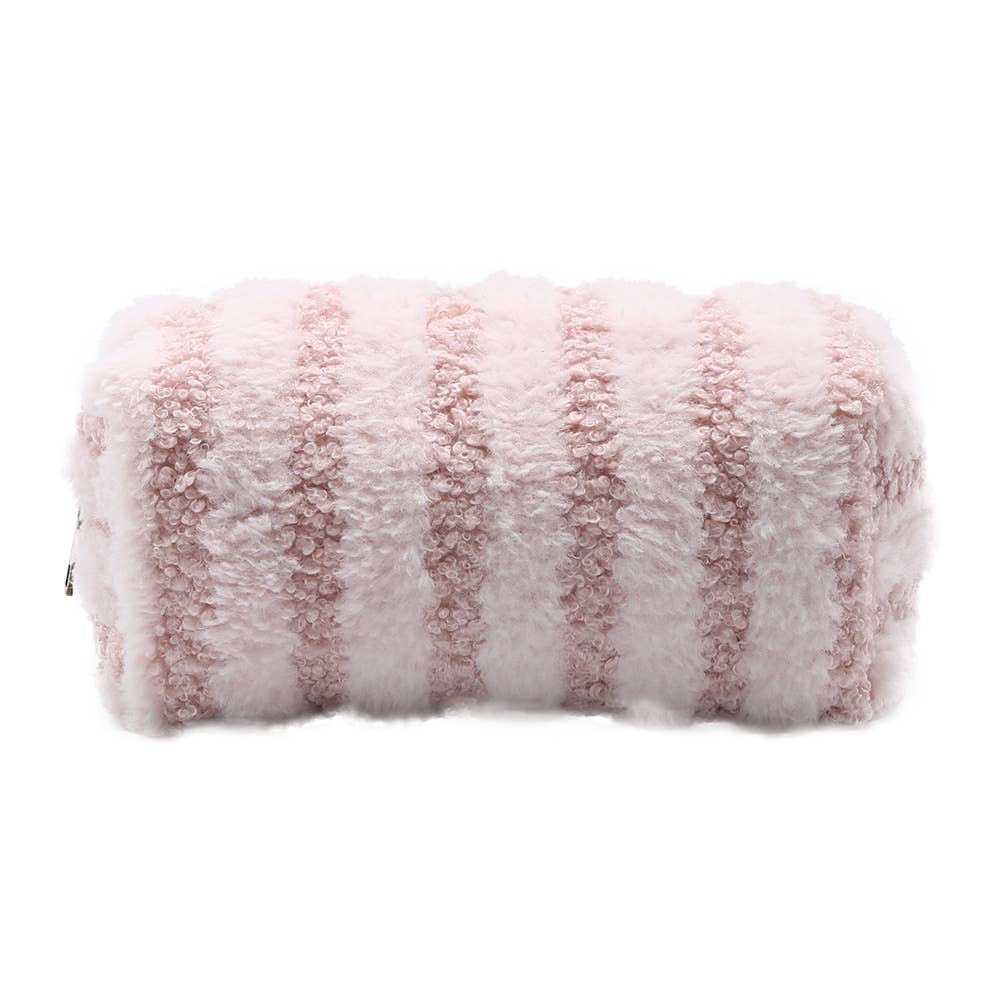 Stripe Sherpa Pouch Bag - pink