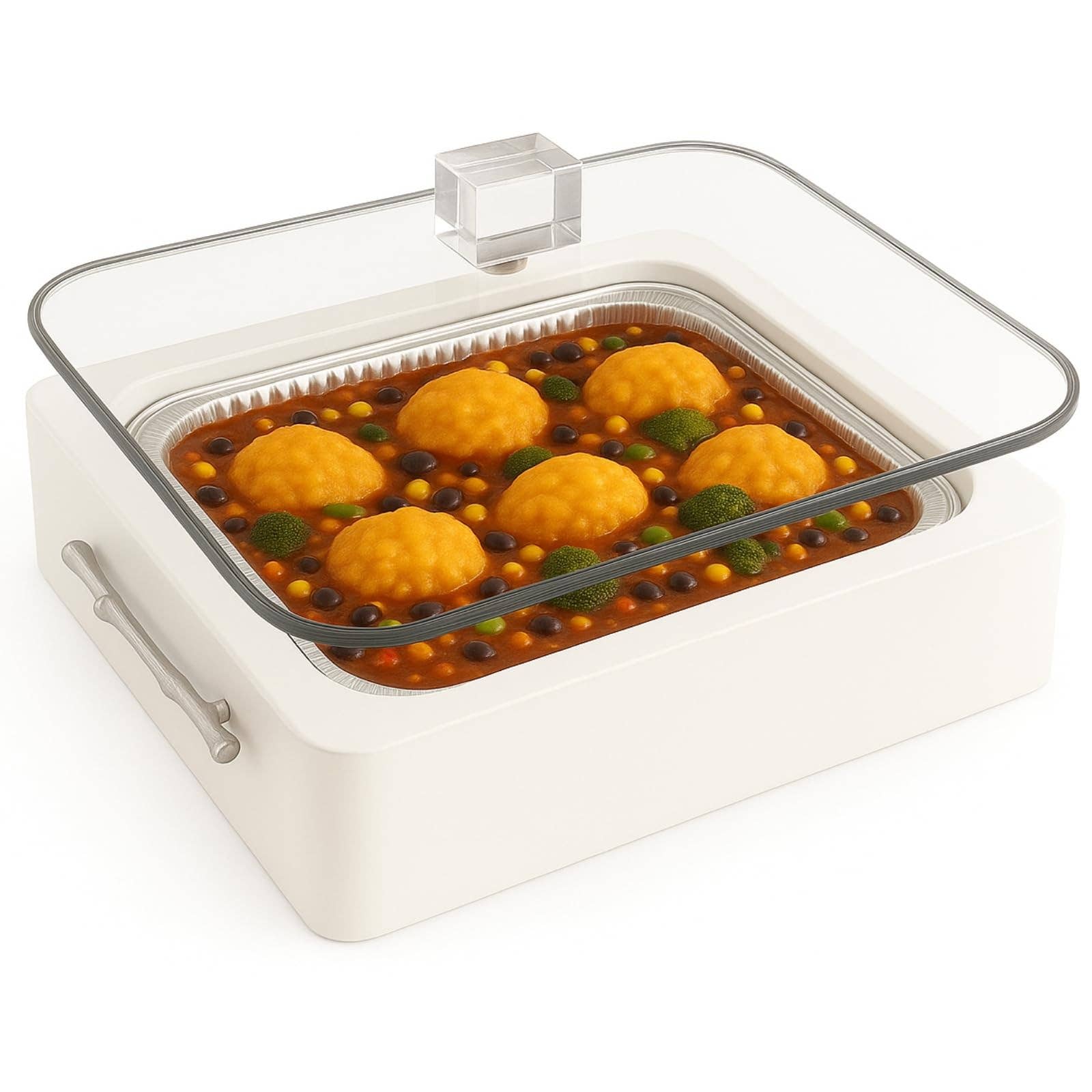 Clear Pan Server with Lid, White & Silver