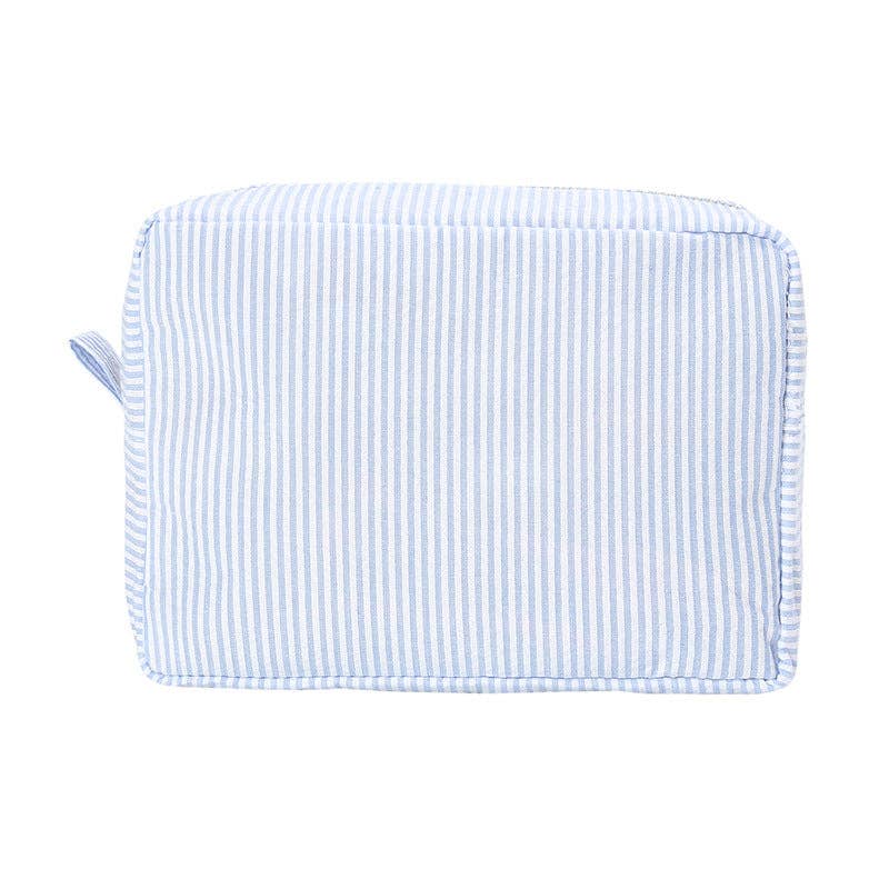 Trousse de toilette personnalisée en seersucker rayé - bleue