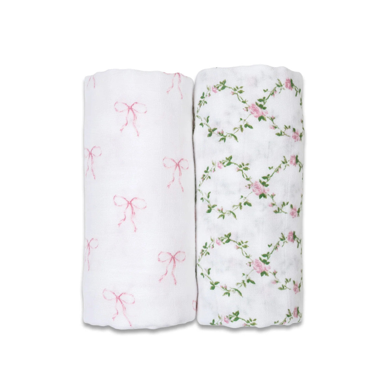 2 pack Cotton Swaddles - Bow + Rose