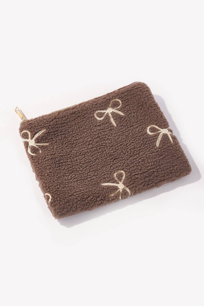 Teddy makeup bag with bow - brown