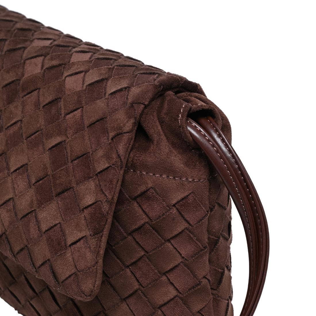 Woven suede flap Crossbody - chocolate