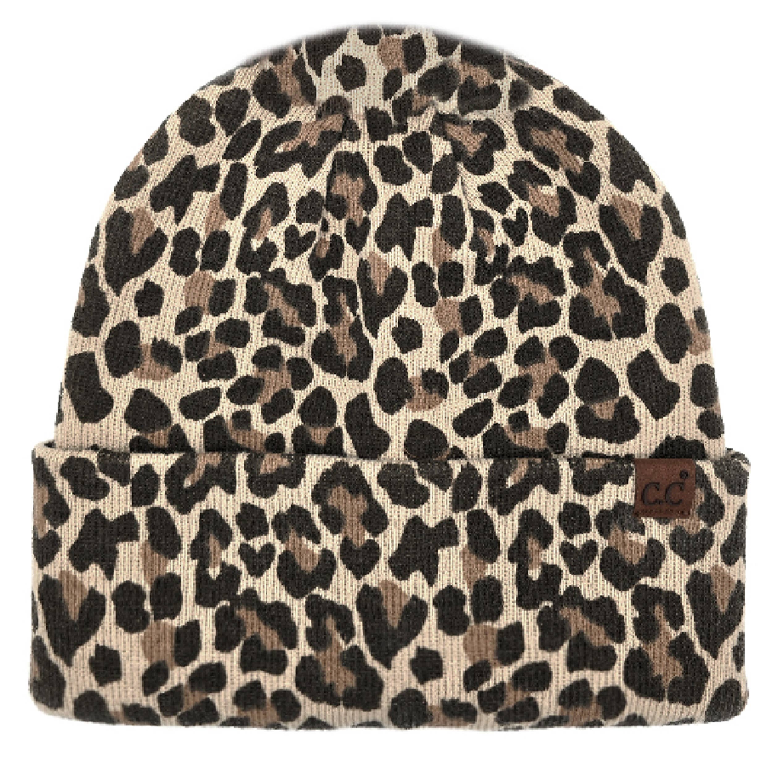 Leopard Pattern Cuff Beanie Winter Hat