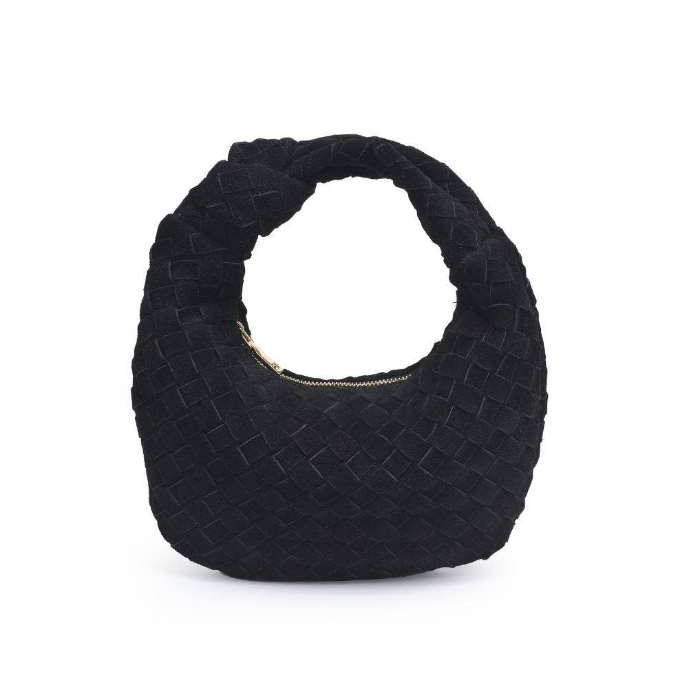 Woven Genuine Suede Leather Clutch - black