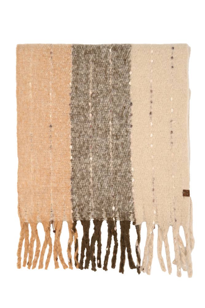 Multi Color Wide Stripe Woven Winter Scarf - beige