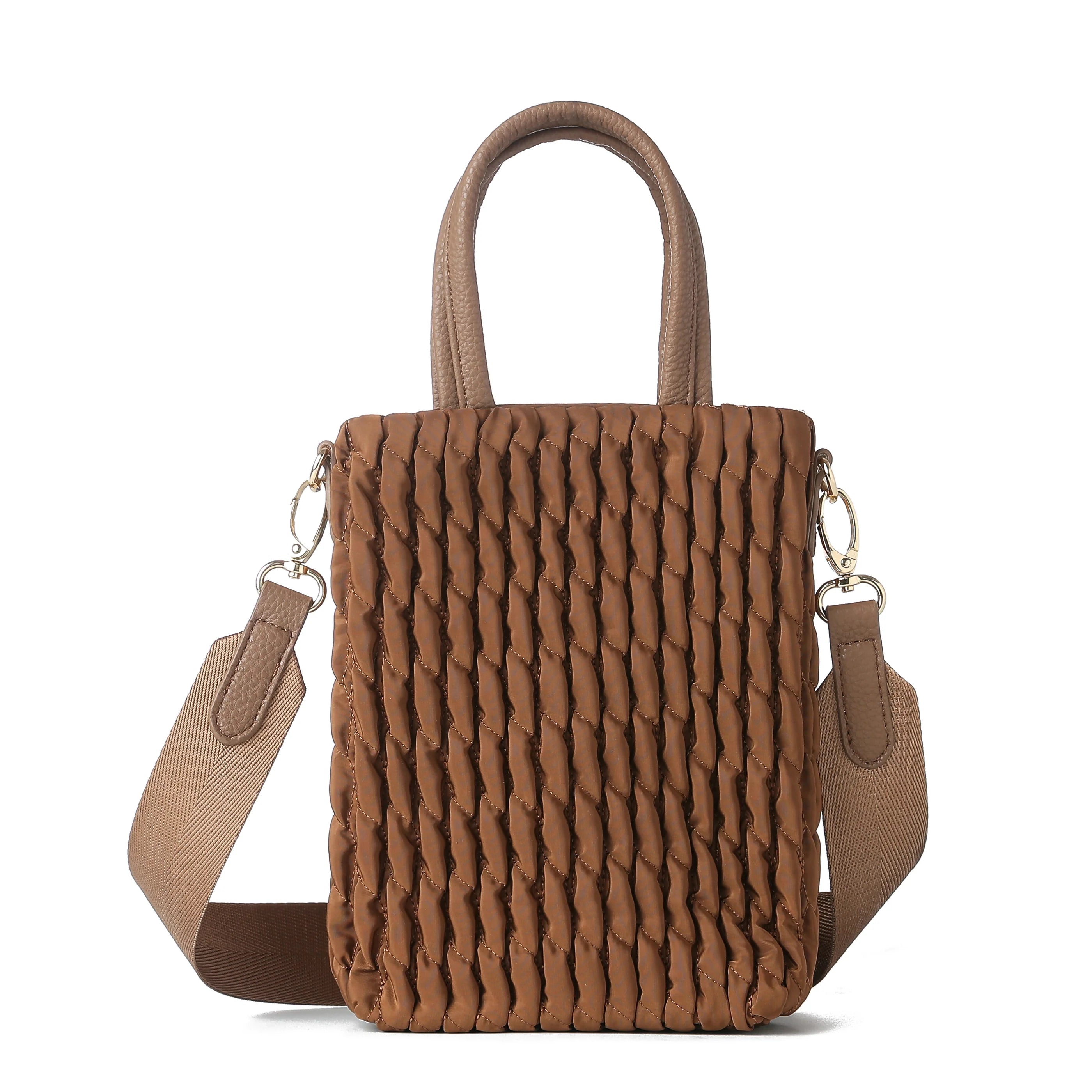 Nylon puckered Phone Bag- walnut