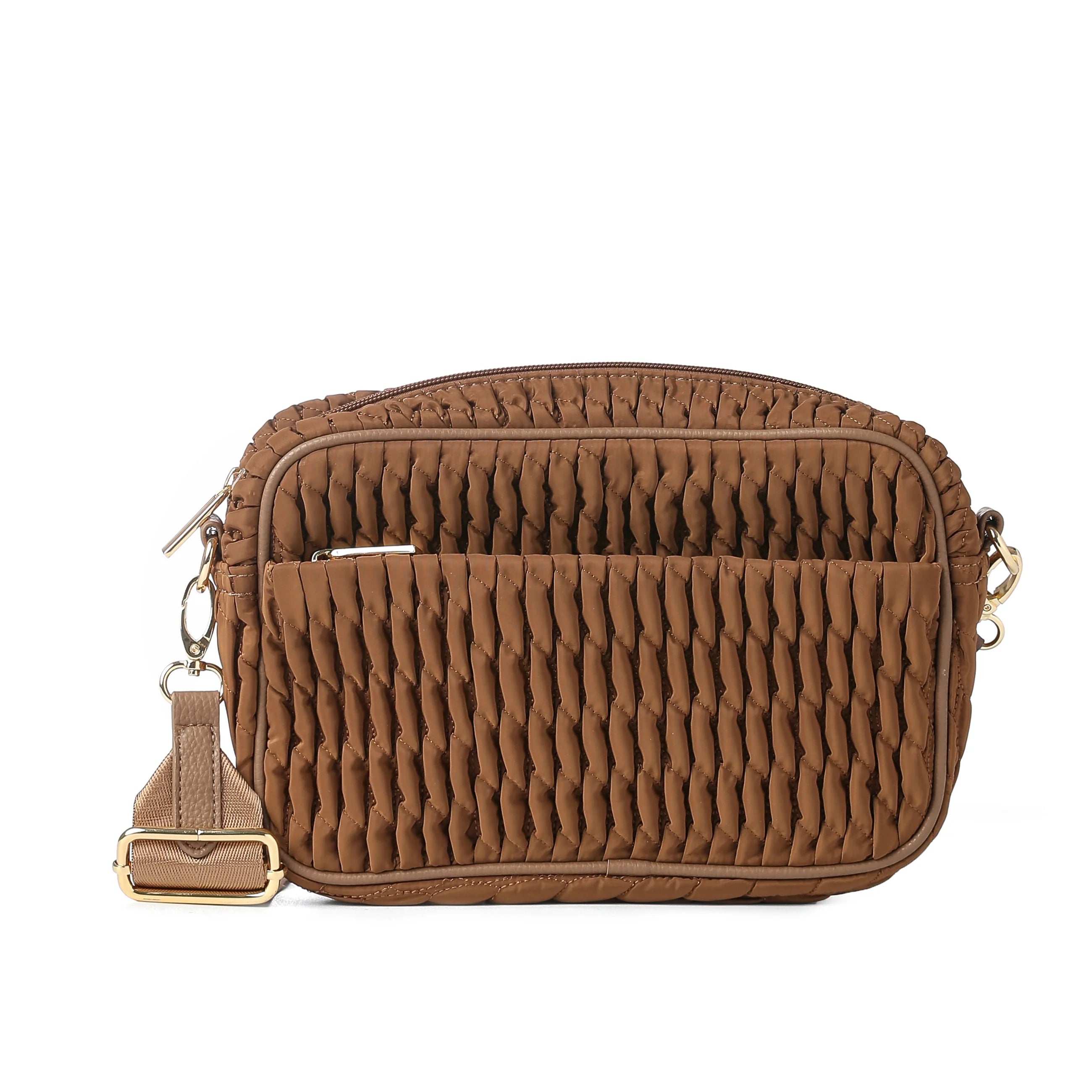 Nylon puckered Crossbody- Walnut