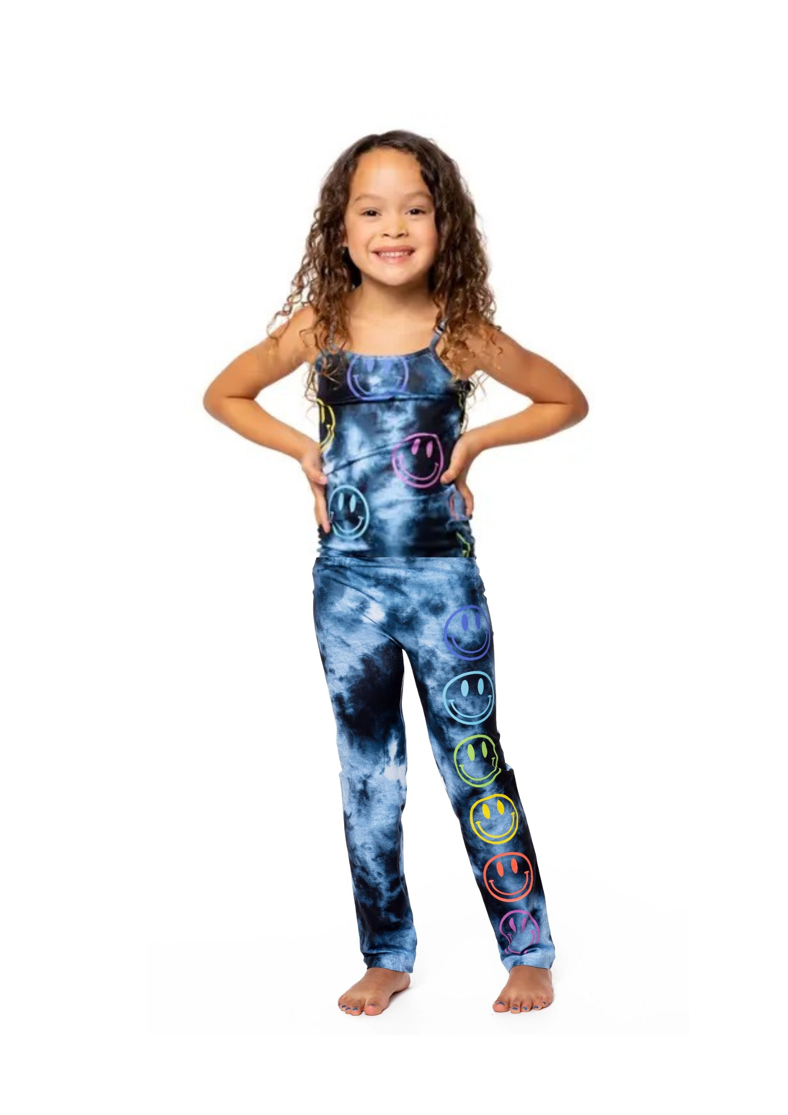 Ensemble long tie dye noir et gris pour petites filles - taille 4-6x