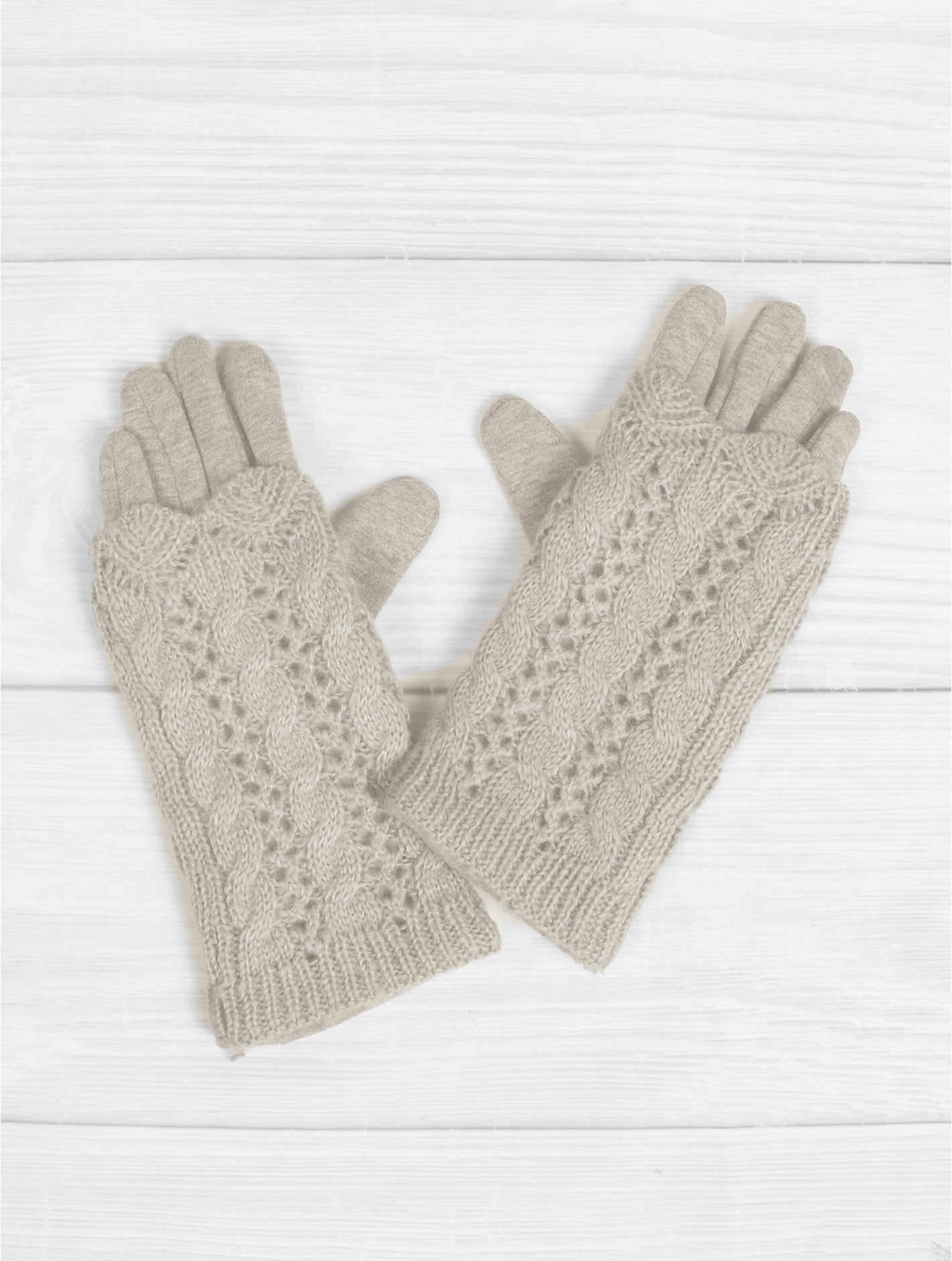 Double Layered Cable Knit Touch Screen Glove - Beige