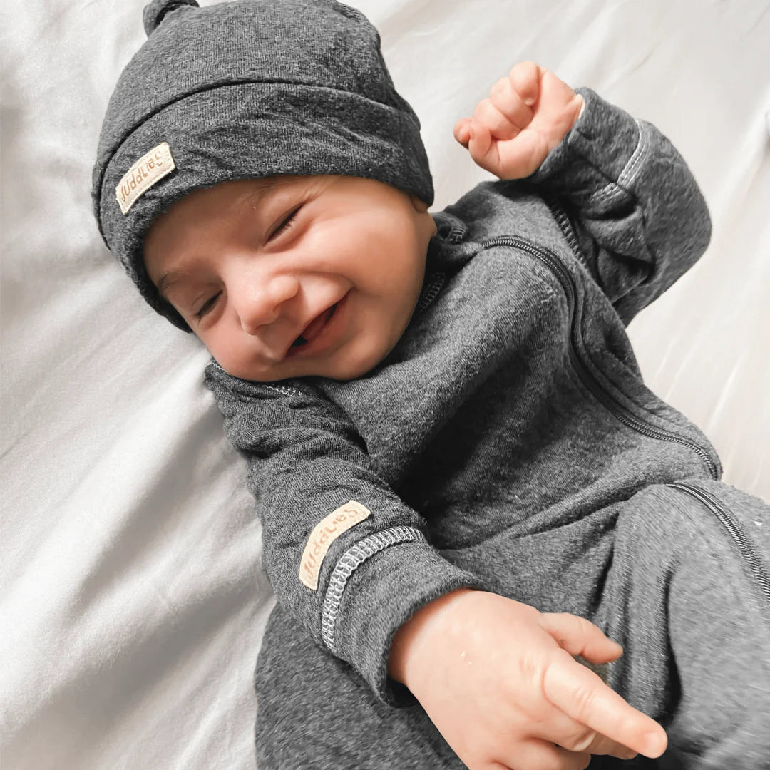 Chaussons de nuit à fermeture éclair bidirectionnelle pour bébé - Gris anthracite moucheté