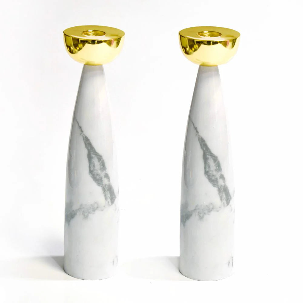 Candle Holders - White Gold Marble