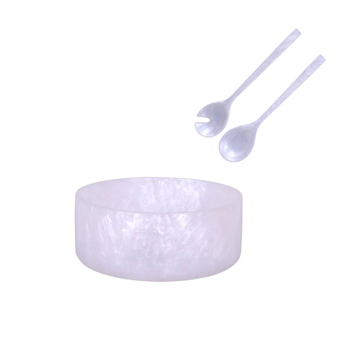 Resin White Pearl Salad Bowl Set