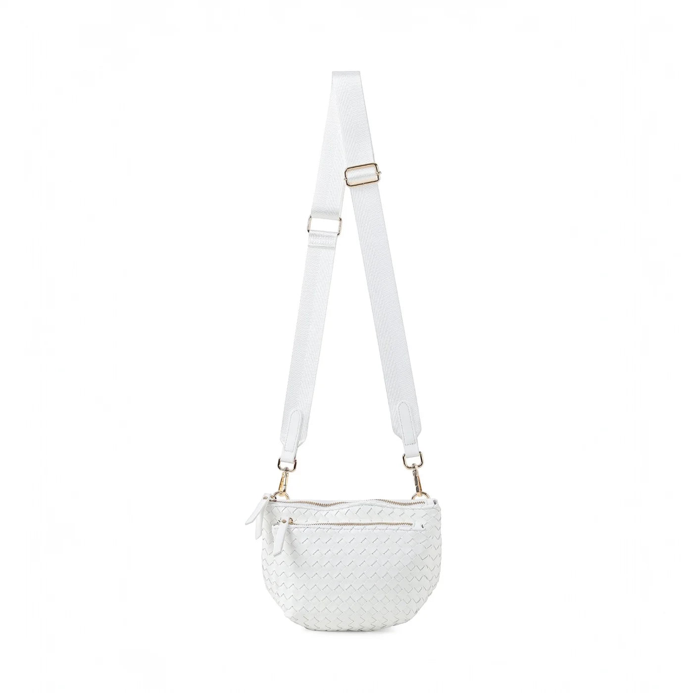 Woven vegan leather convertible crossbody - white