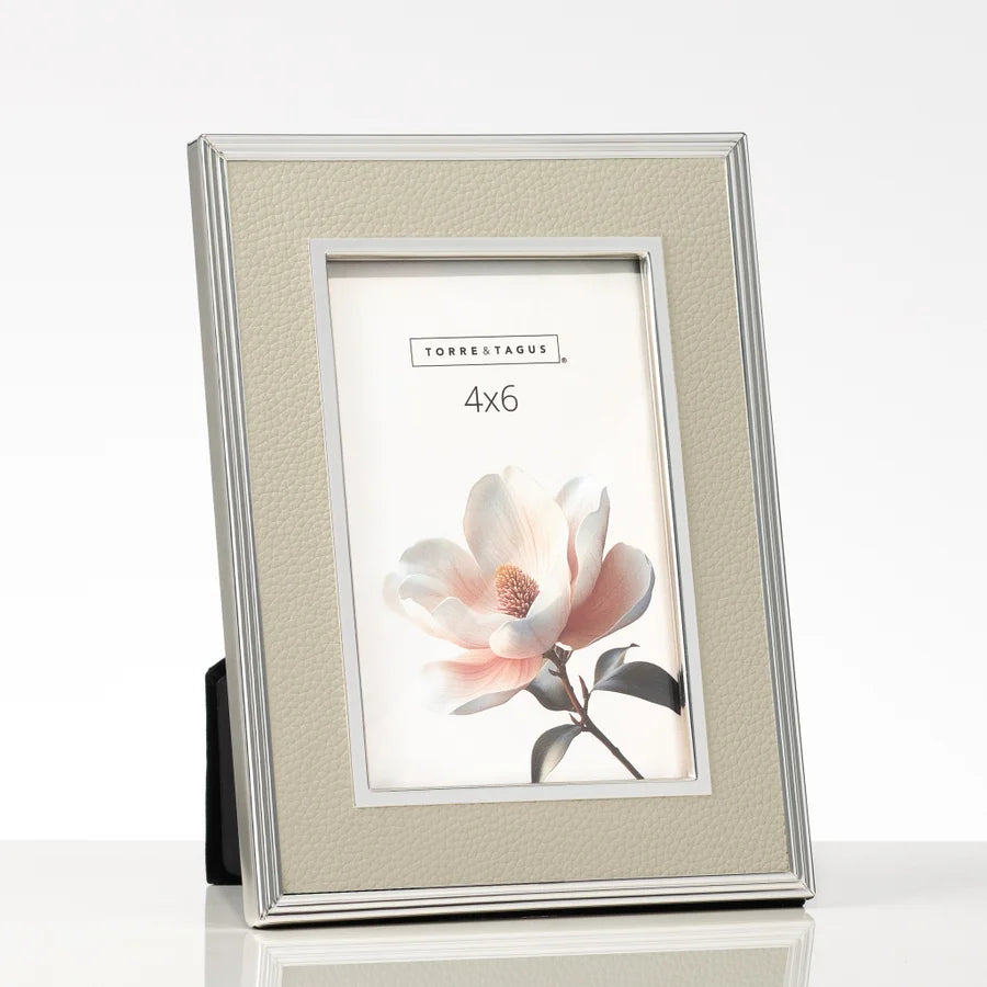 silver trim cream grey leather frame - 4x6