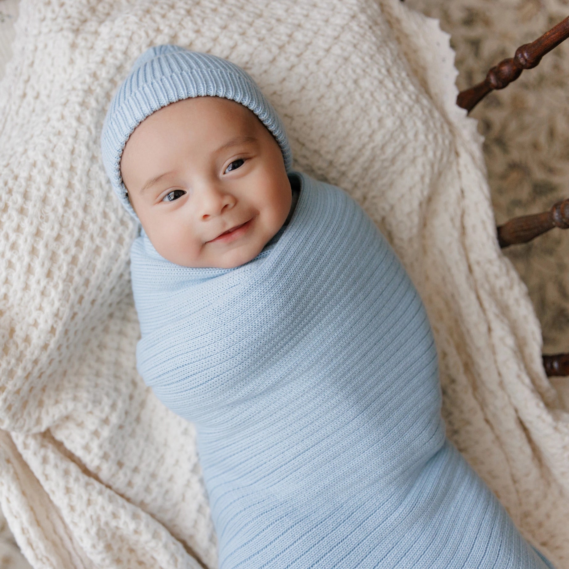 Blue Luxury Organic Cotton Ribbed Baby Blanket