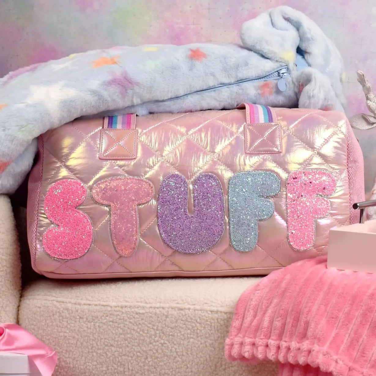stuff' Quilted Pink Duffle Bag