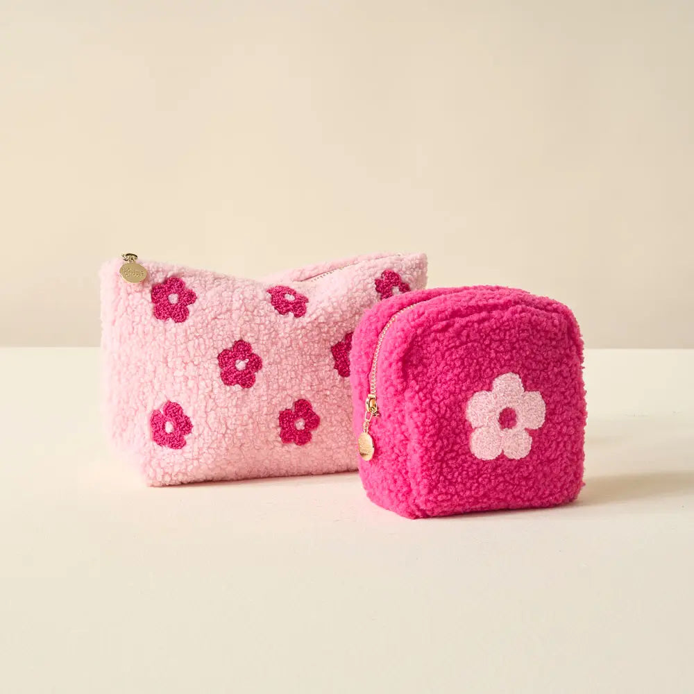 Pochette Teddy carrée - Fleur rose