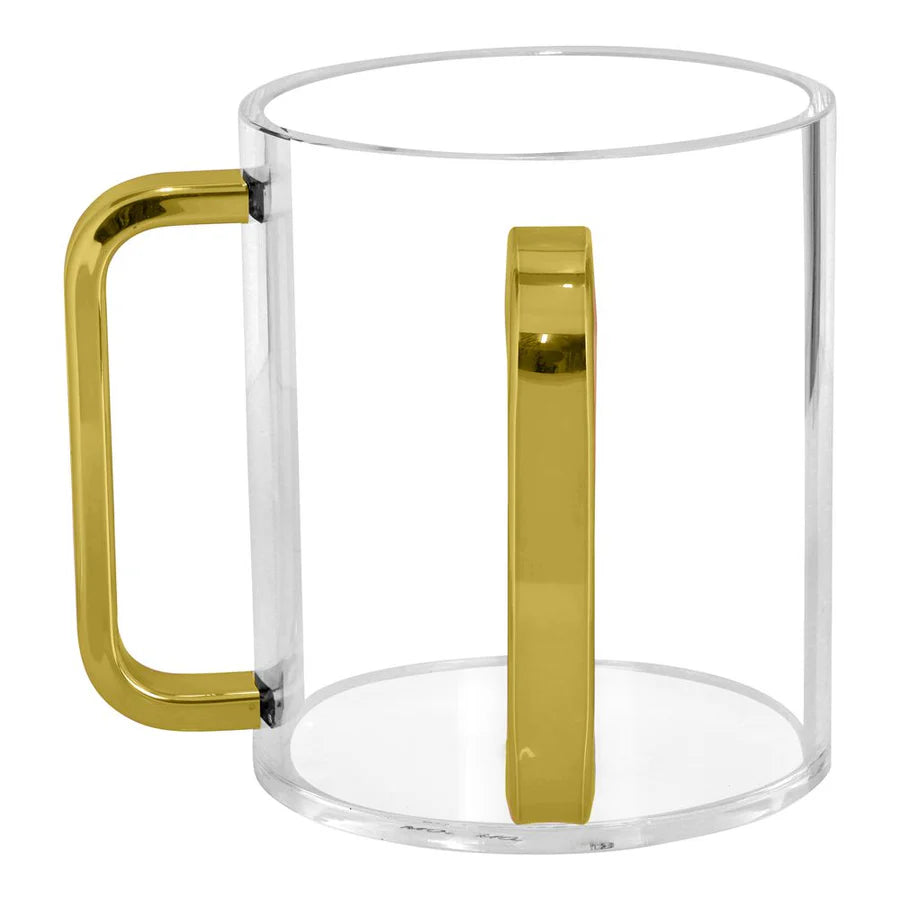 Lucite Wash Cup With mirrored gold handles