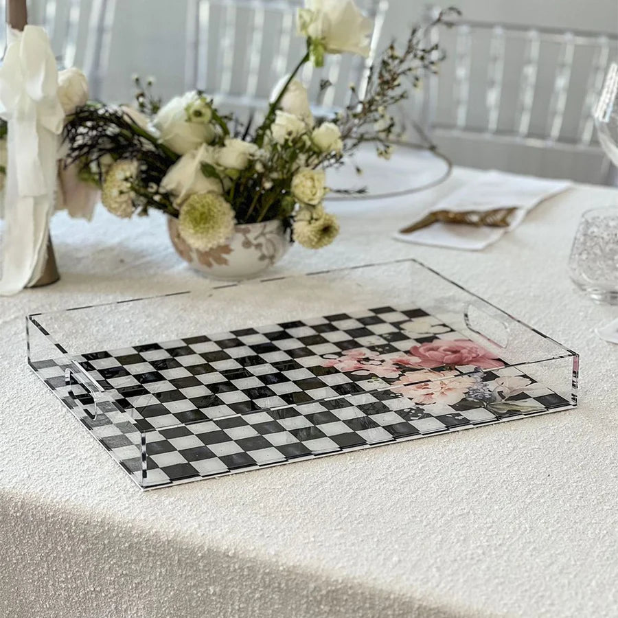 Black Chic Checkered Lucite Tray
