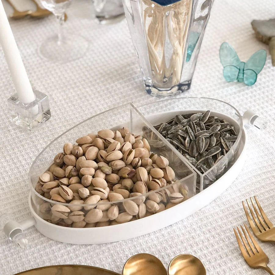 Lucite oval 2-part serving dish