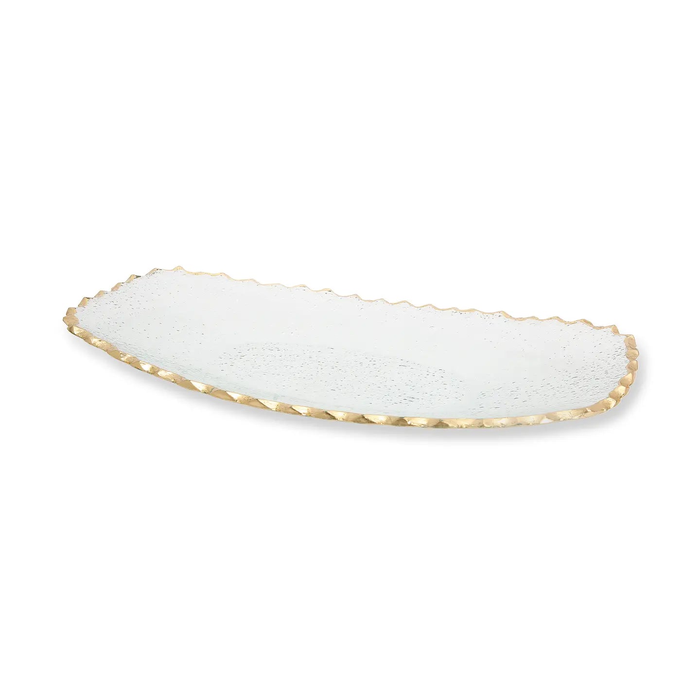 Plateau oblong en verre à bordure dorée