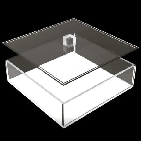 clear Lucite Matzah Box with white base - large